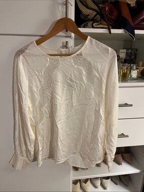 Satin and lace soft long sleeve top